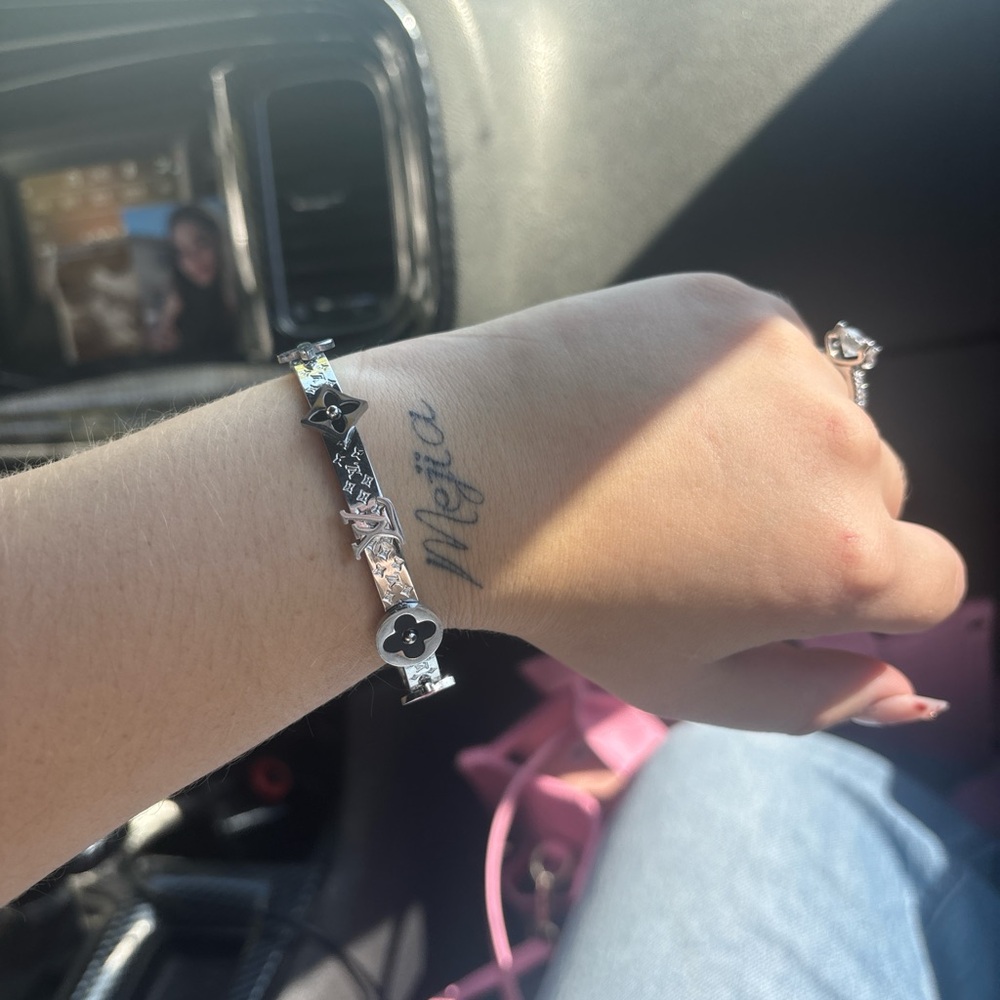Silver and Black LV Bracelet